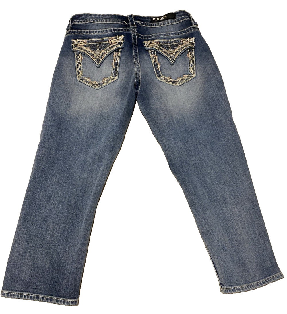 Vigoss Capri Jeans Size 6 Heritage Fit Embellished Flap Pockets Western Cowgirl